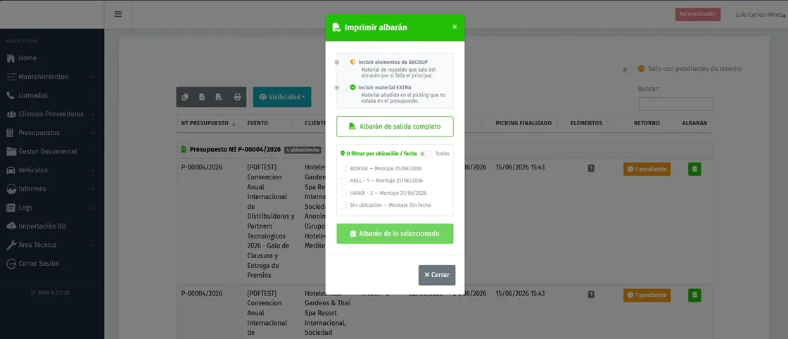 Disponibilidad de material por eventos concurrentes en AssetTrack